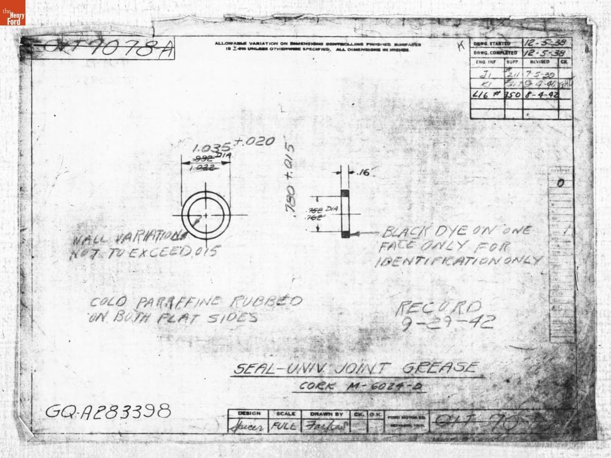 Drawing, "Seal - Univ. Joint Grease," Ford GPW, August 4, 1942