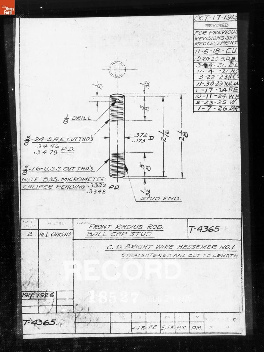 Drawing, "Front Radius Rod Ball Cap Stud," Ford Model T, January 7, 1926