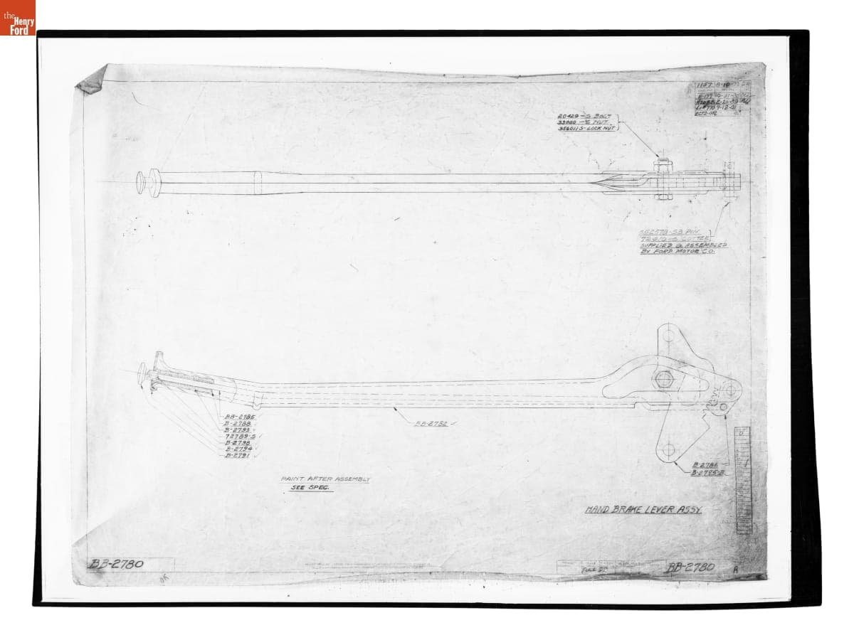 Drawing, "Hand Brake Lever Assembly," Ford Model BB Truck, September 12, 1941