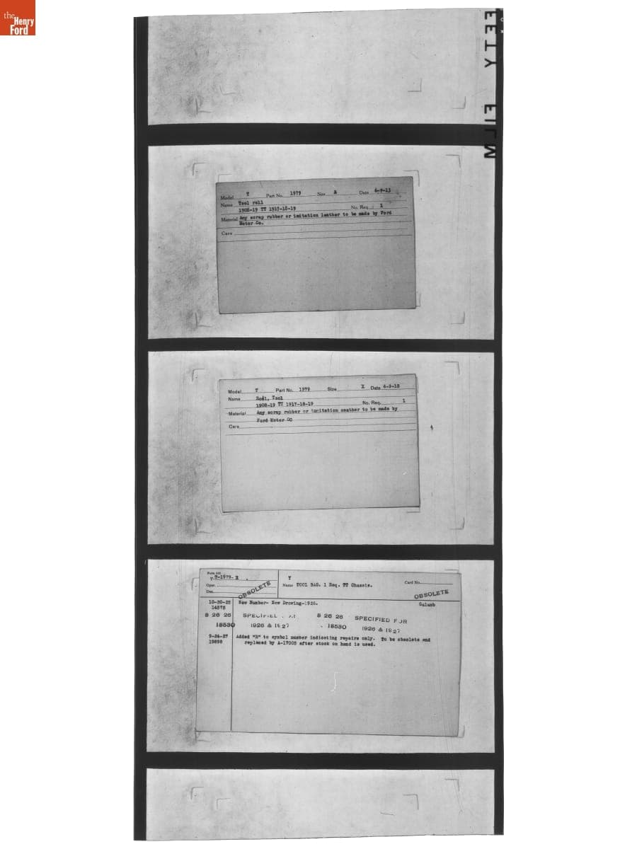 Engineering Release Notes, Tool Roll or Tool Bag, Ford Model T, 1913-1927