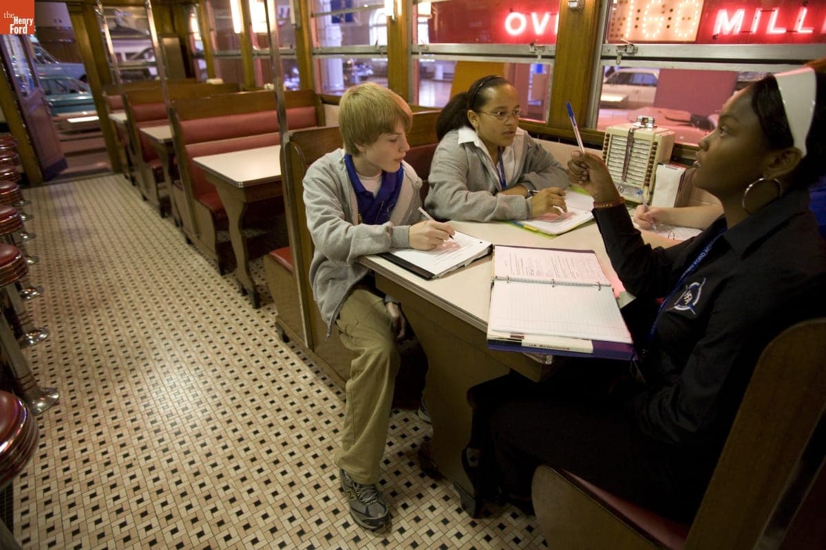 Henry Ford Academy Students in Lamy's Diner in Henry Ford Museum, October 2007