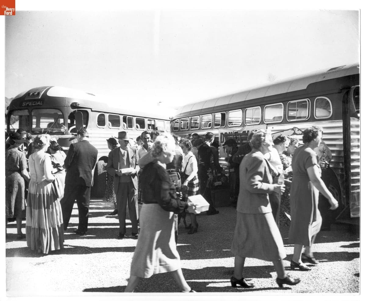 Travelers Boarding Tour Buses, circa 1955