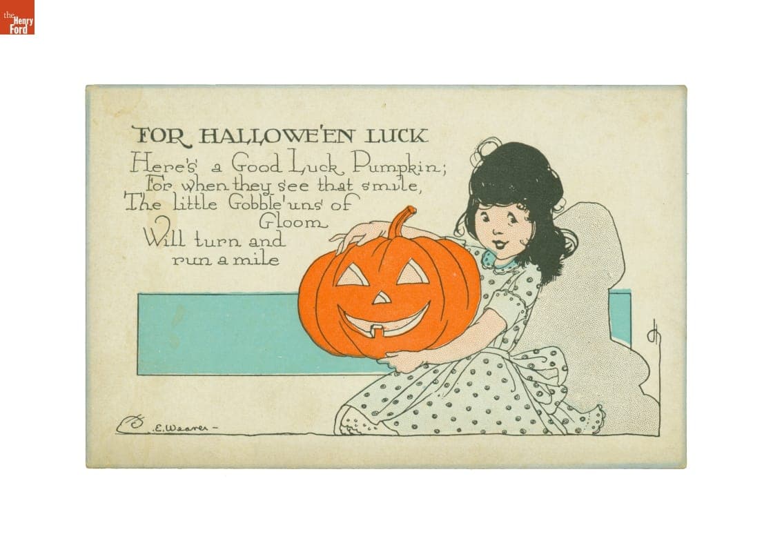 "For Hallowe'en Luck, Here's a good luck pumpkin..." circa 1930