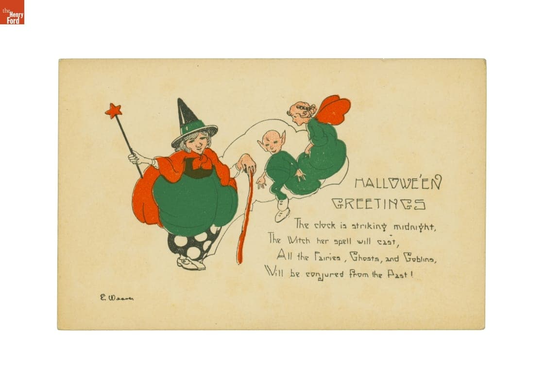 "Hallowe'en Greetings, The clock is striking midnight...." circa 1930