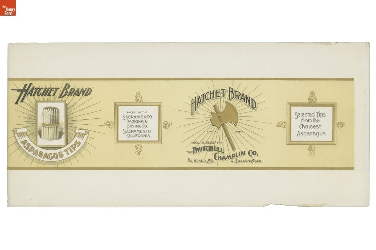 Can Label, "Hatchet Brand Asparagus Tips," circa 1900