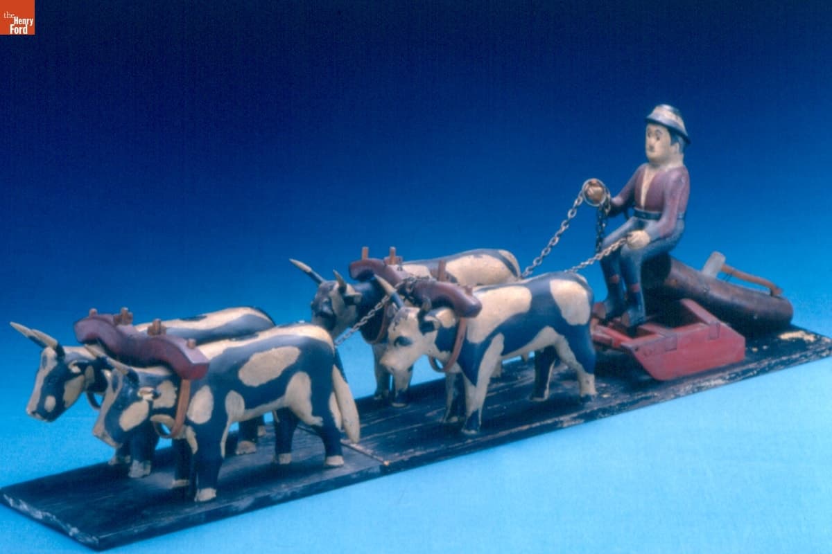 Oxen-Drawn Logging Sled Figurine, circa 1900