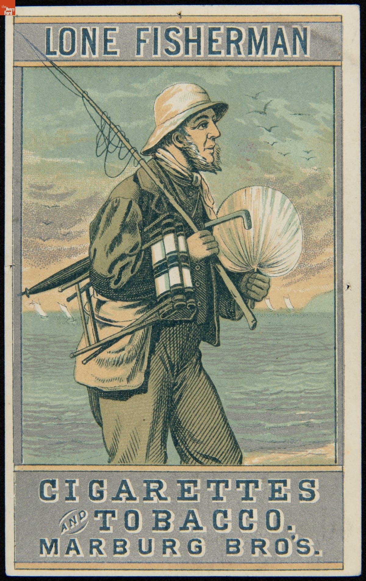 Trade Card for Lone Fisherman Cigarettes, Marburg Bros., 1865-1891