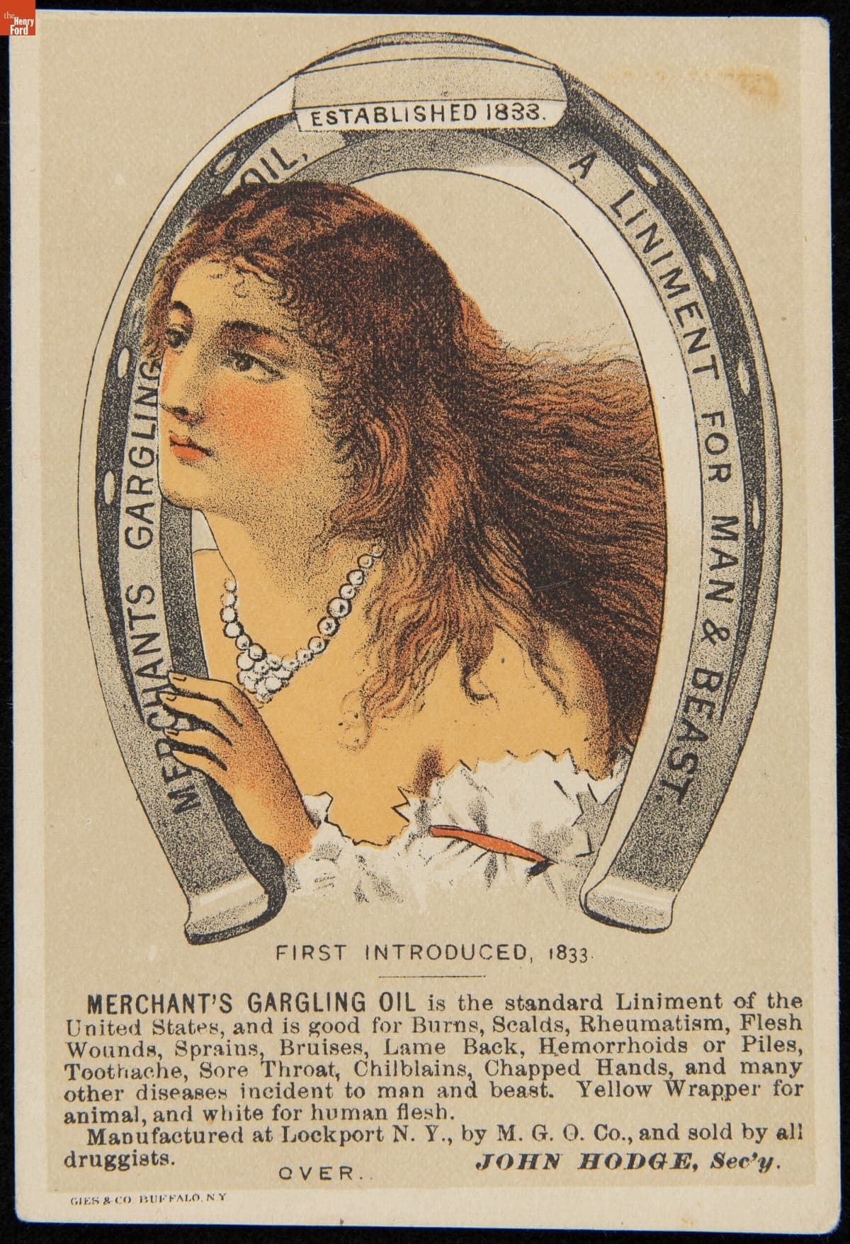 Trade Card for Merchant's Gargling Oil, Merchant's Gargling Oil Company, circa 1880