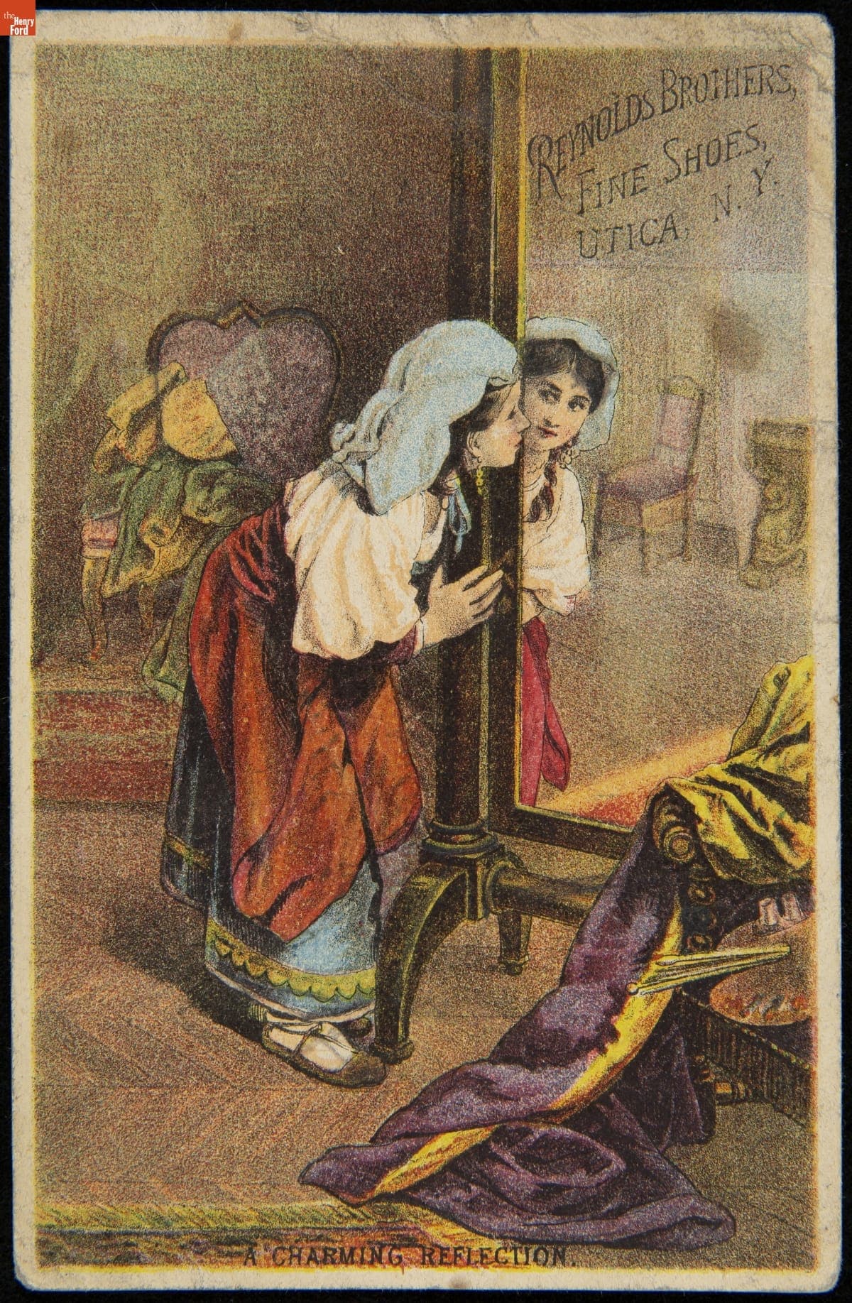 Trade Card for Reynolds Brothers Celebrated Fine Shoes, "A Charming Reflection," Reynolds Brothers, 1867-1880