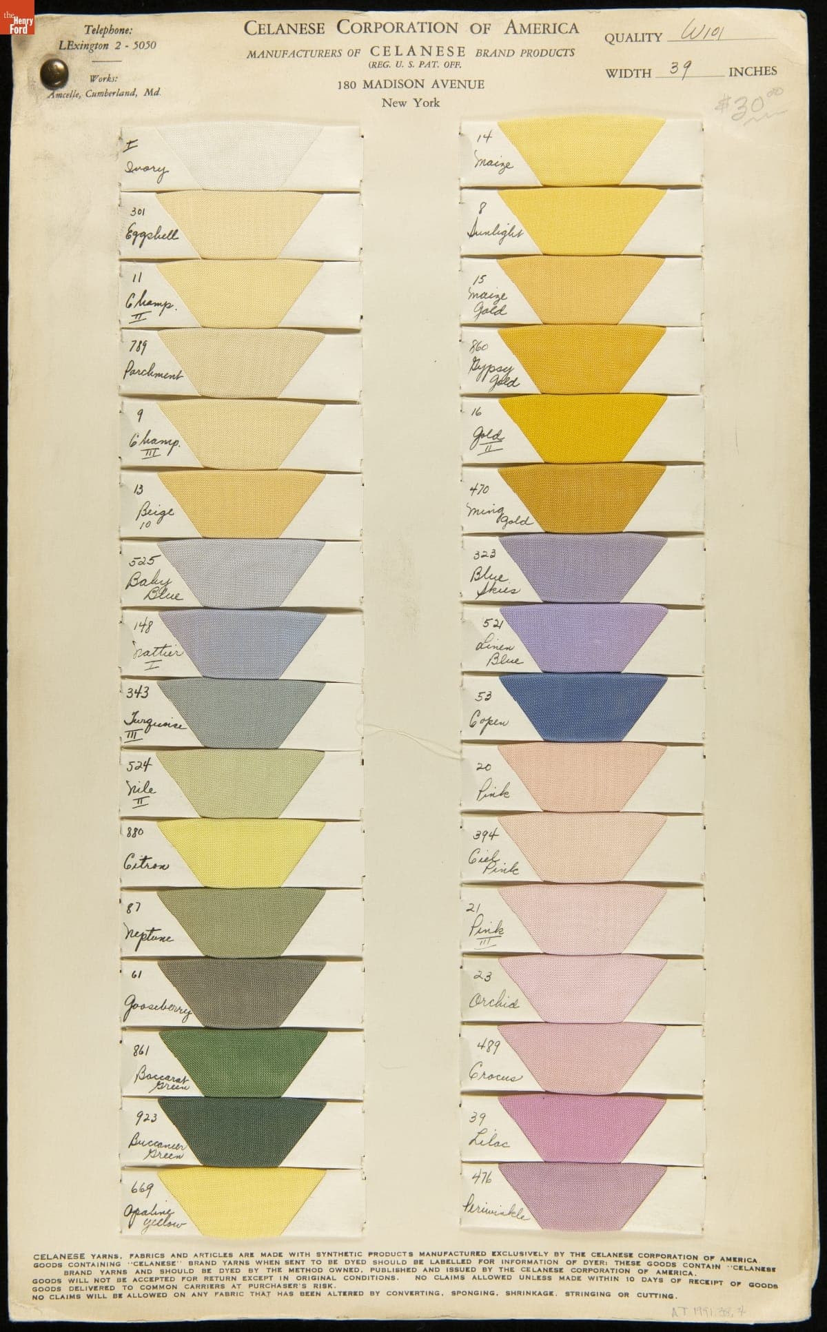Celanese Corporation of America Sample Cards, 1927-1937