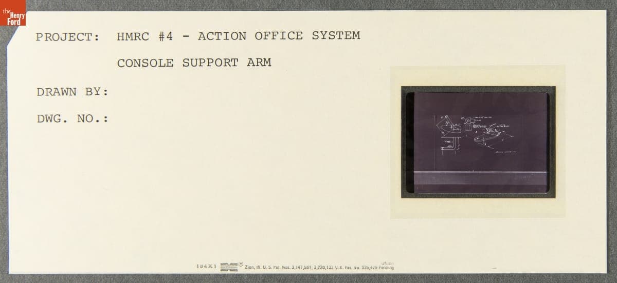 Technical Drawing, "Action Office System Console Support Arm," 1968