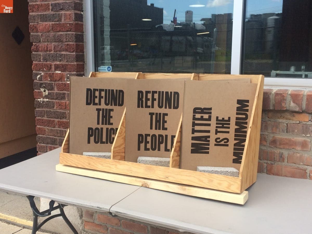 Protest Posters outside of Signal-Return Letterpress Shop, Detroit, Michigan, June 2020