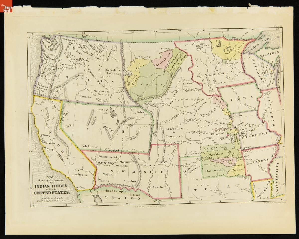 "Map Showing the Location of the Indian Tribes within the United States," 1852-1853