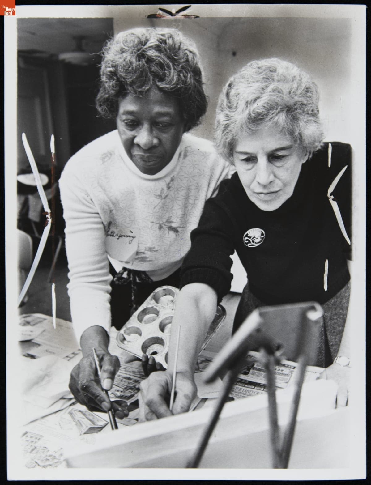 Ruth Young and Art Teacher Josephine Barrett Mason Painting at George Washington Carver School in Detroit, March 3, 1971