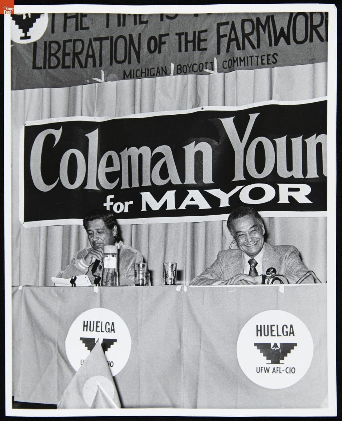 Cesar Chavez and Coleman Young in Detroit, circa 1973