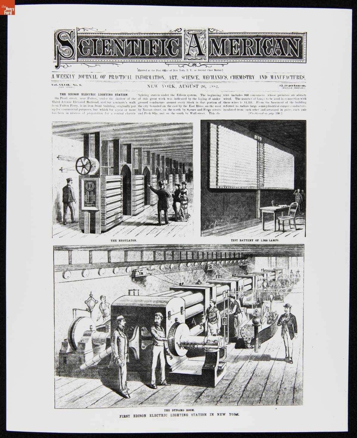 Article from Scientific American, "The Edison Electric Lighting Station," August 26, 1882