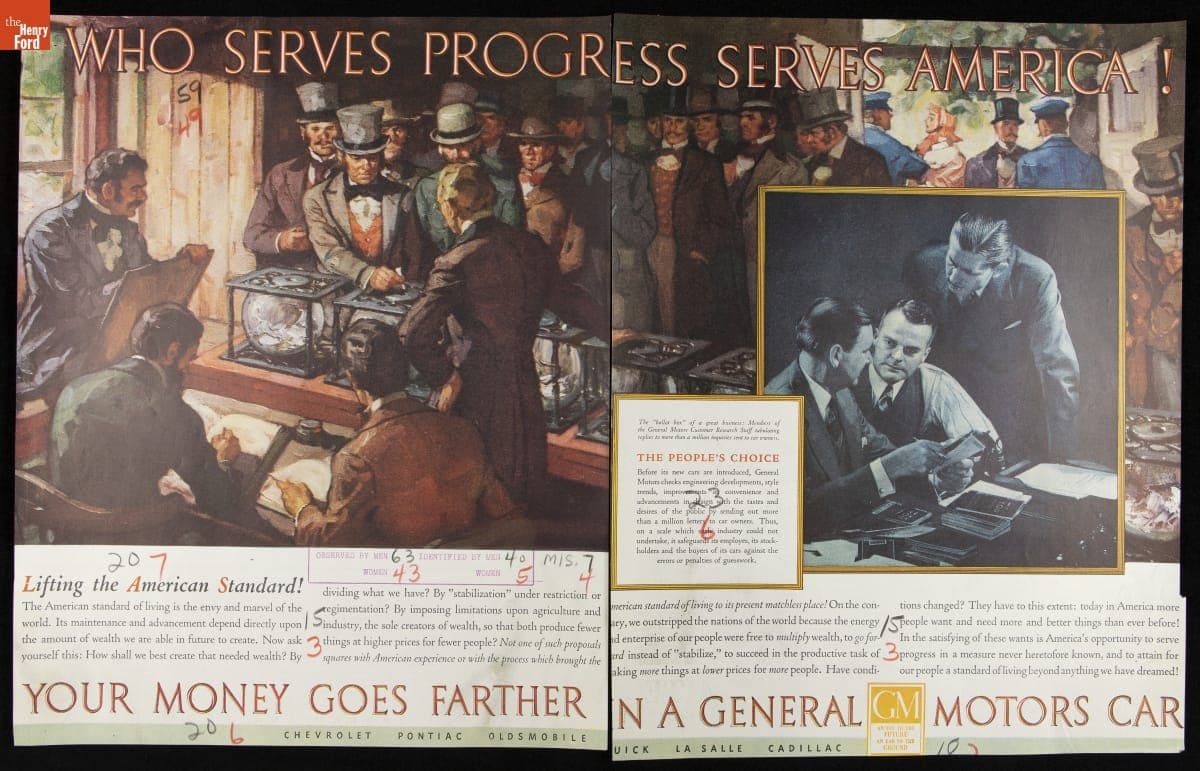 General Motors Corporation Advertisement, "Who Serves Progress Serves America," 1936
