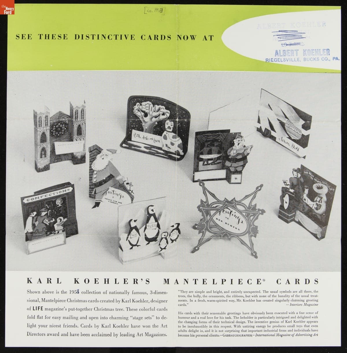 Trade Catalog for Karl Koehler's Mantelpiece Cards, 1953
