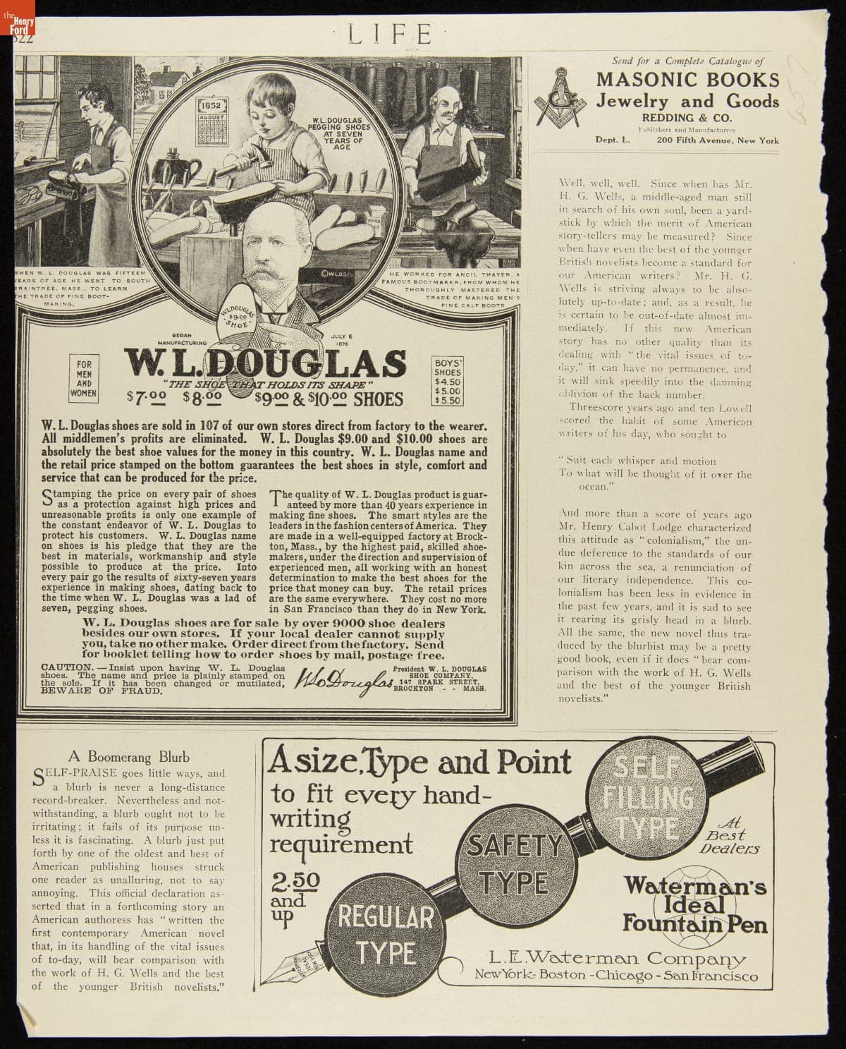 W.L. Douglas Shoe Company Advertisement, "The Shoe that Holds its Shape," May 1920