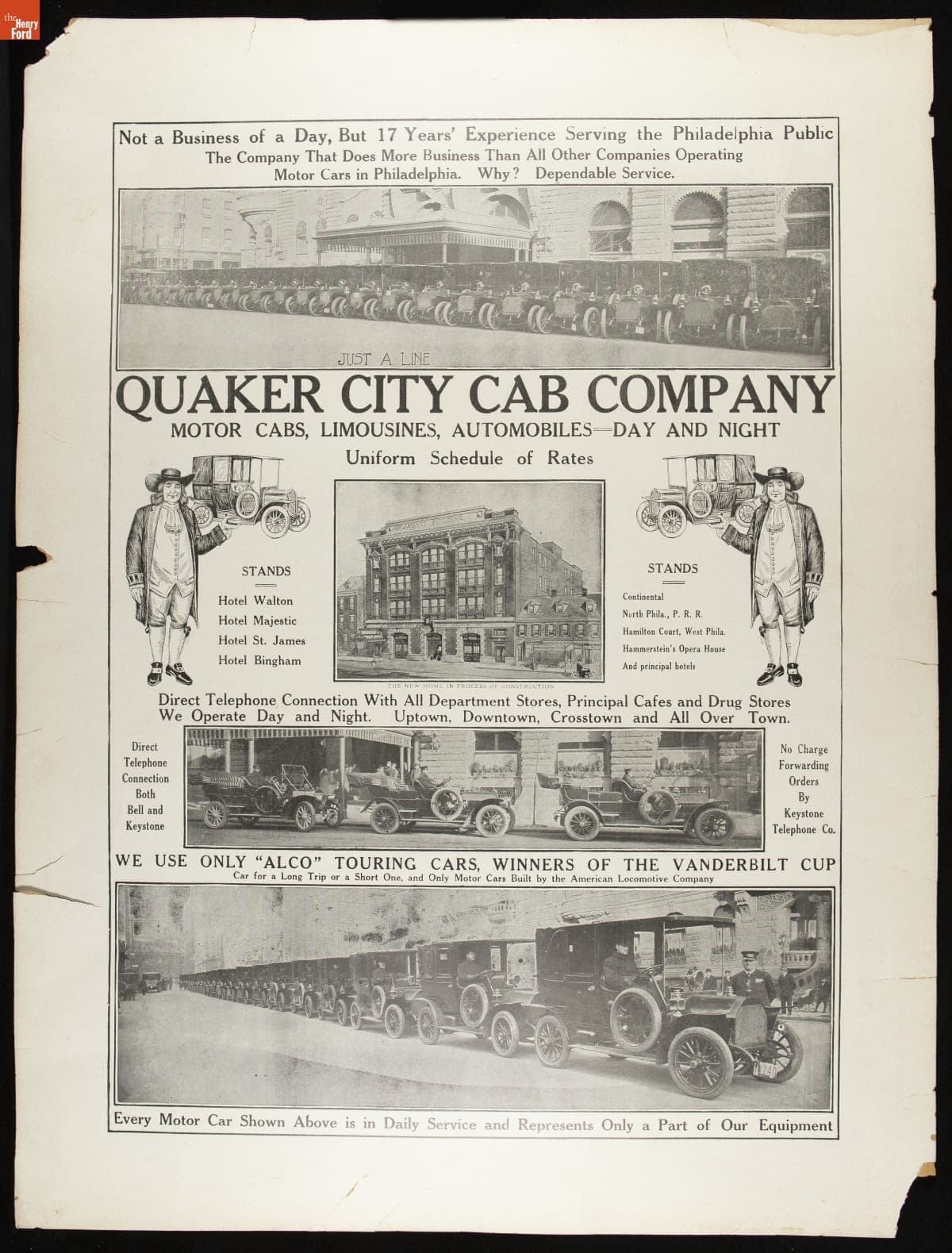 Quaker City Cab Company Advertising Poster, circa 1910