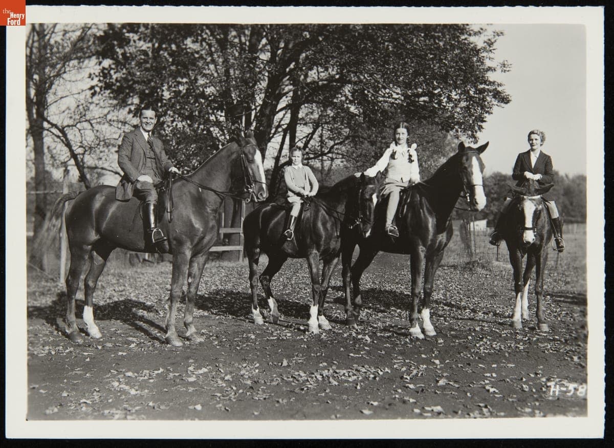 Harvey Firestone, Jr. and Elizabeth Parke Firestone with Their Daughters, Riding Horses, circa 1935