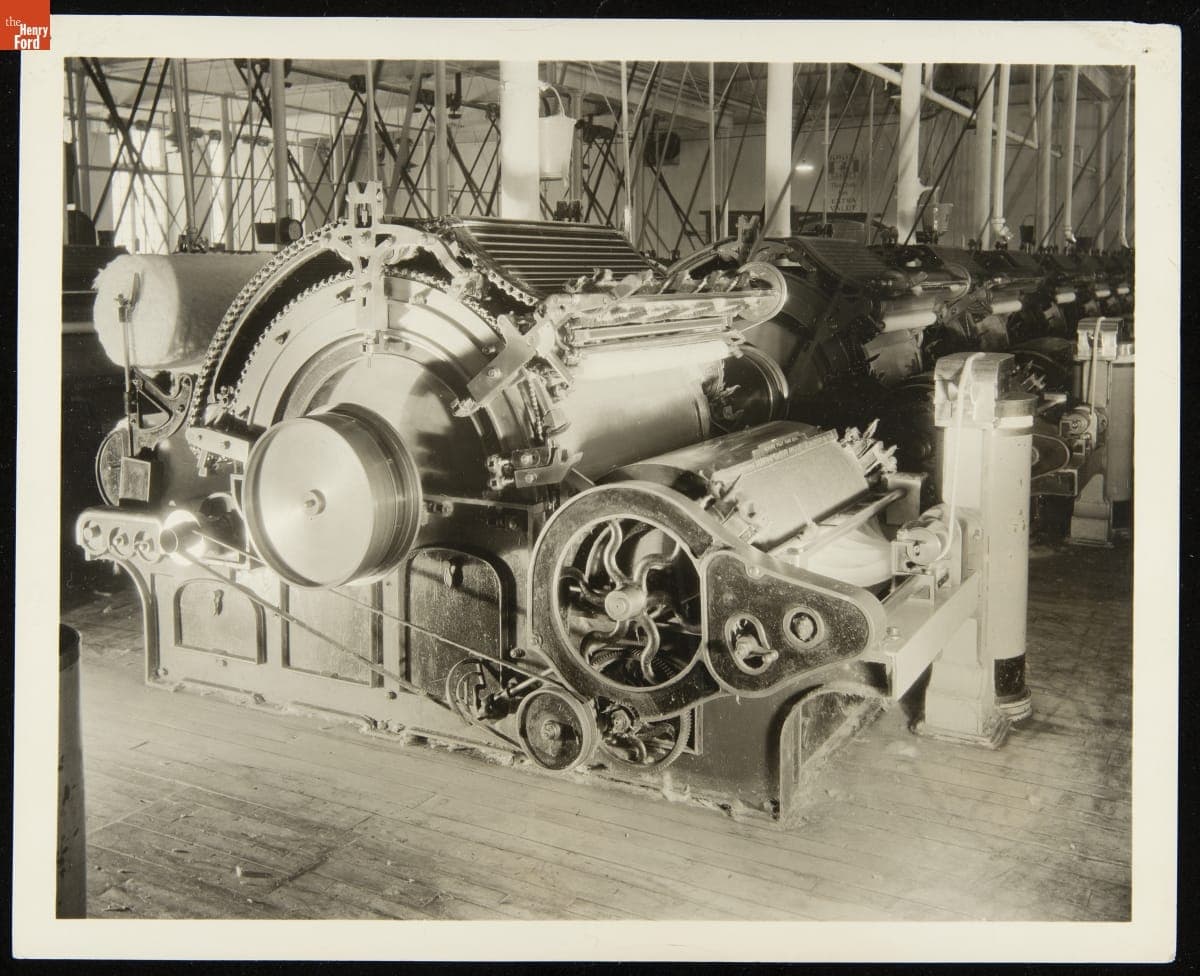 Carding Machine: The Machine that Starts the Cotton on its Way to Becoming Yarn, circa 1935