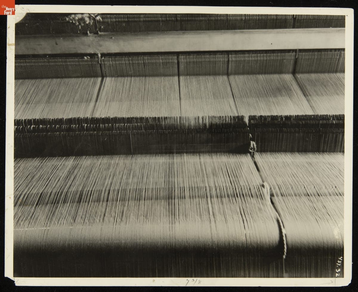 Thousands of Cotton Threads Feeding into a Loom, circa 1935
