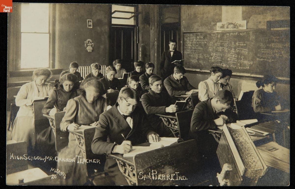 High School, Mr. Cannon, Teacher, San Pierre, Indiana, circa 1905