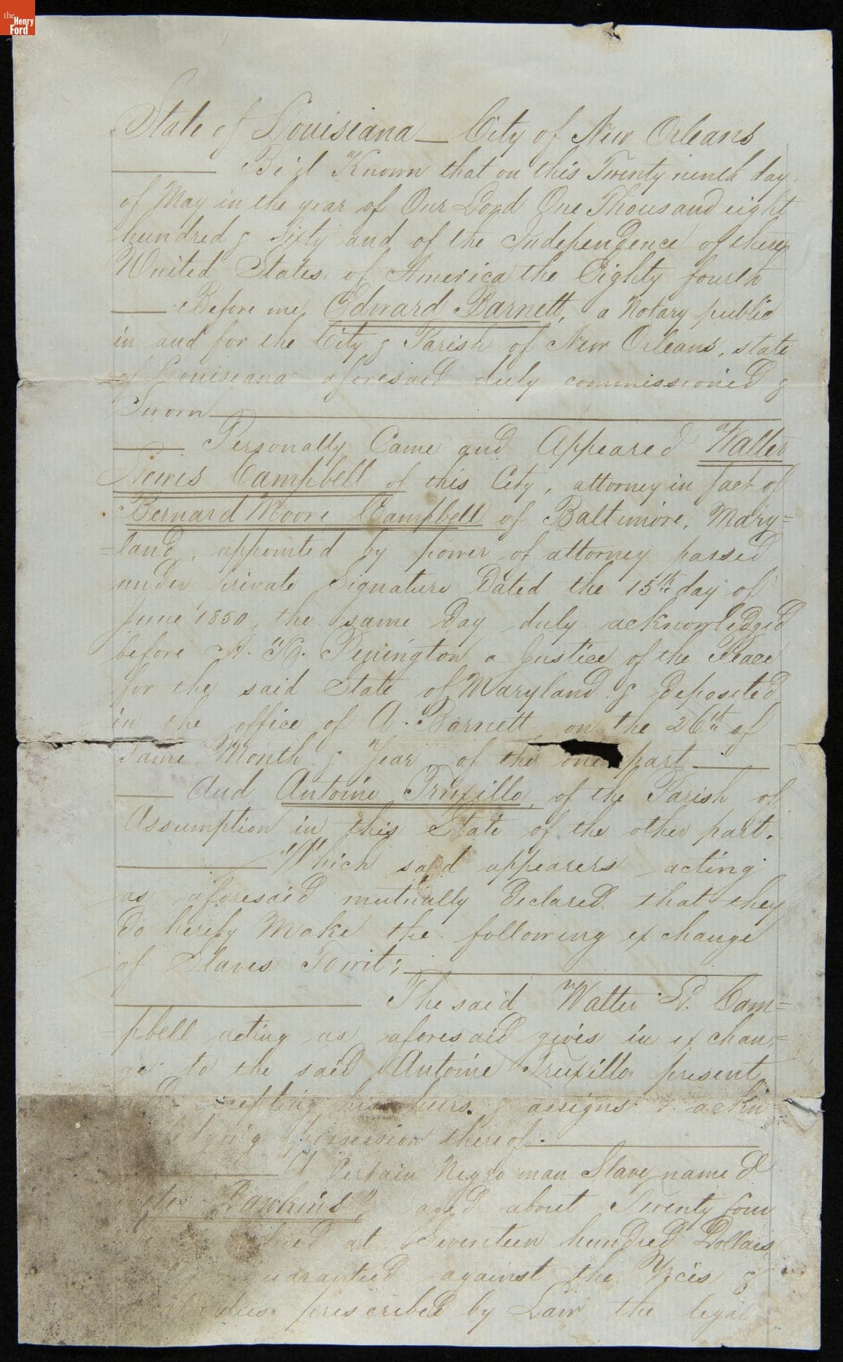 Agreement, "Exchange of Slaves between B.M. Campbell and A. Truxillo," May 29, 1860