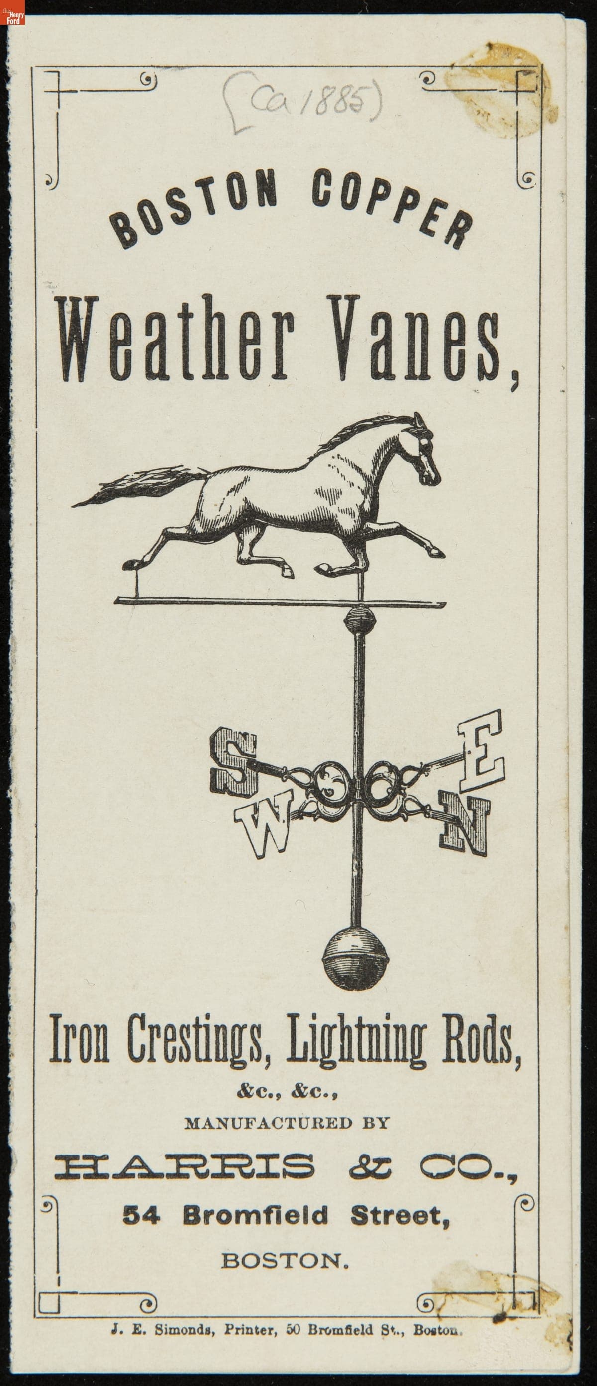 Harris & Co. Catalog, "Boston Copper Weathervanes, Iron Crestings, and Lightning Rods," circa 1885