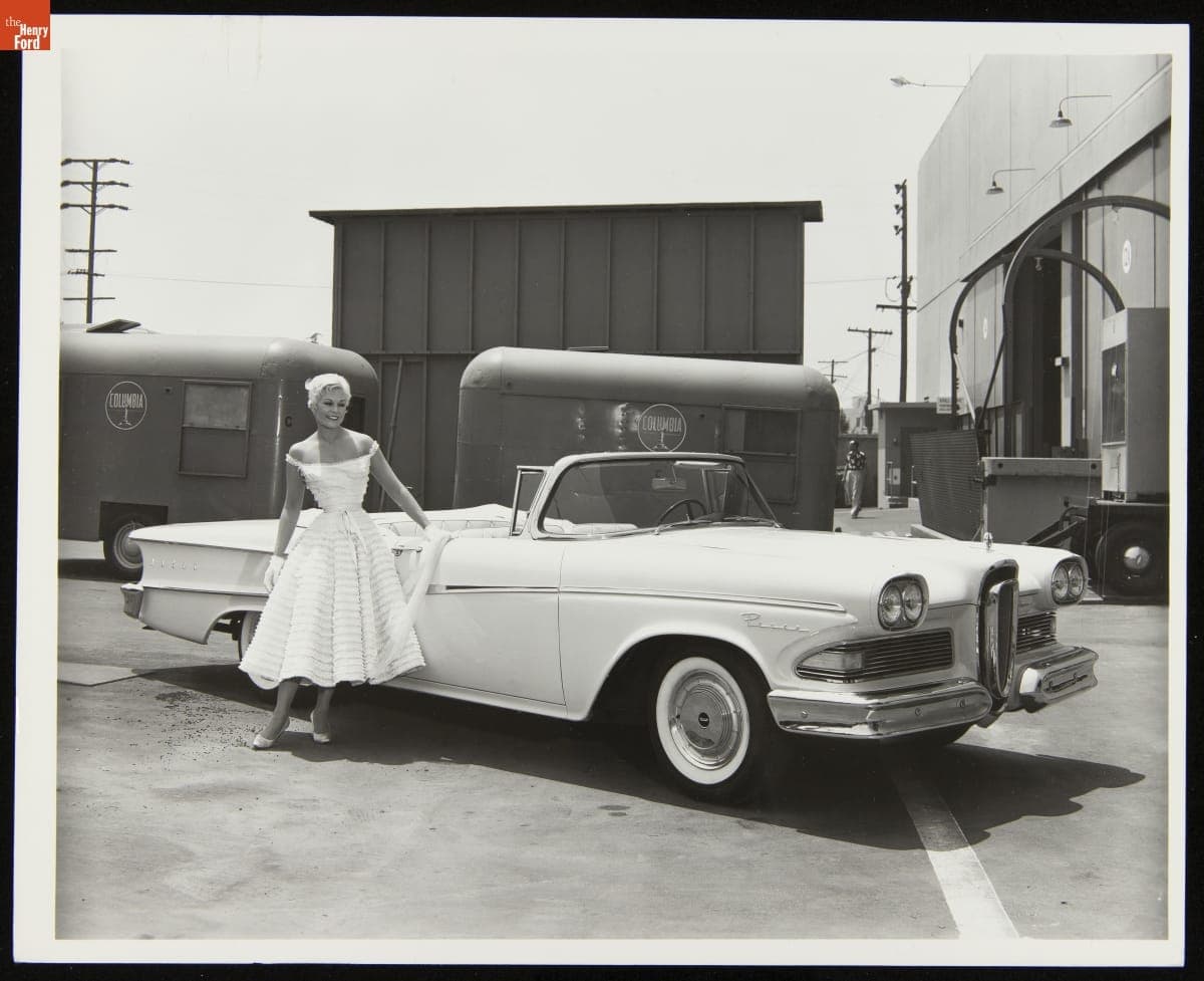 Kim Novak with a 1958 Edsel Pacer Convertible