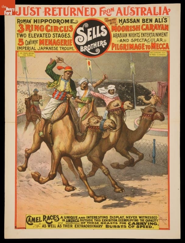 Circus Poster, Sells Brothers, "Camel Races," circa 1892