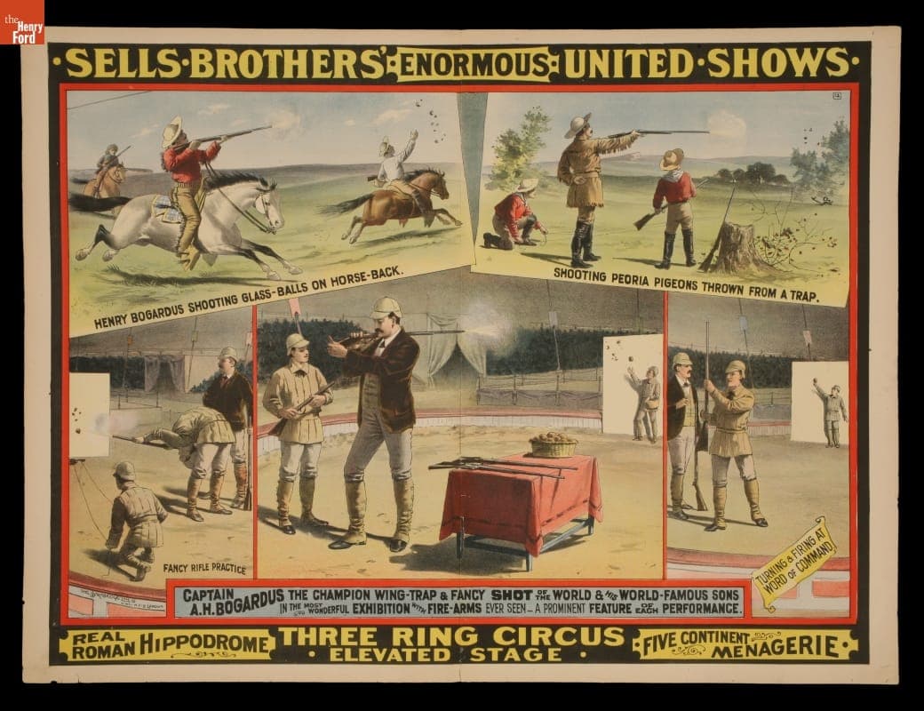 Circus Poster, Sells Brothers  "Captain A. H. Bogardus, the Champion Wing-Trap and Fancy Shot," 1895
