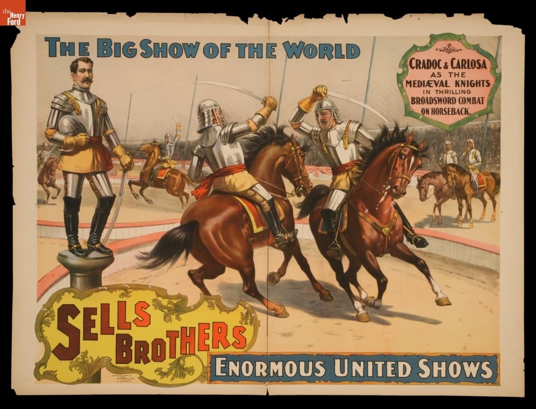 Circus Poster, Sells Brothers, "Cradoc & Carlosa as the Medieval Knights," 1895