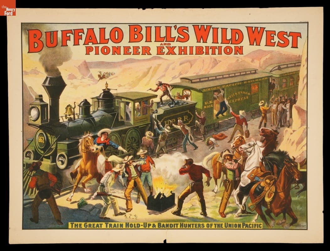 Circus Poster, "Buffalo Bill's Wild West & Pioneer Exhibition, Great Train Holdup & Bandit Hunters of the Union Pacific," 1907