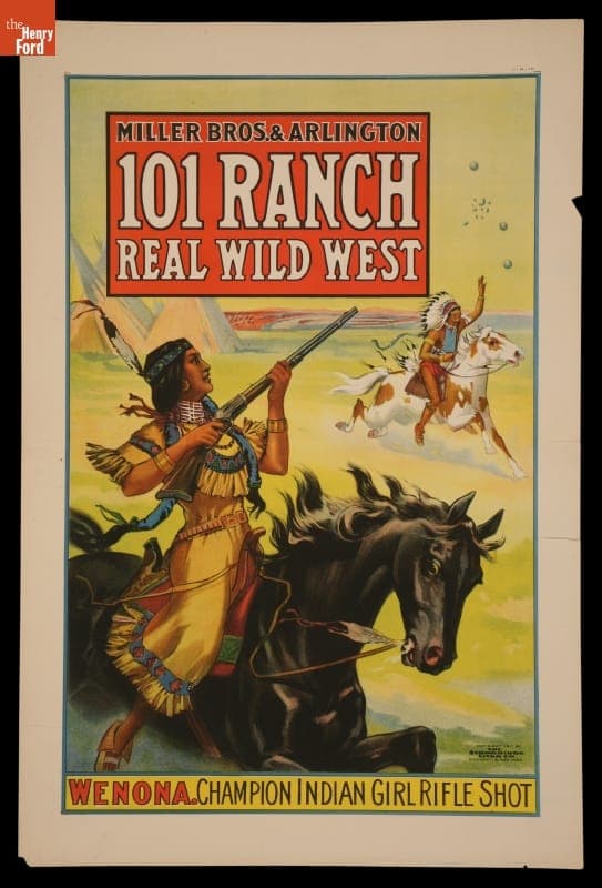 Circus Poster, Miller Brothers & Arlington 101 Ranch, "Wenona, Champion Indian Girl Rifle Shot," 1911