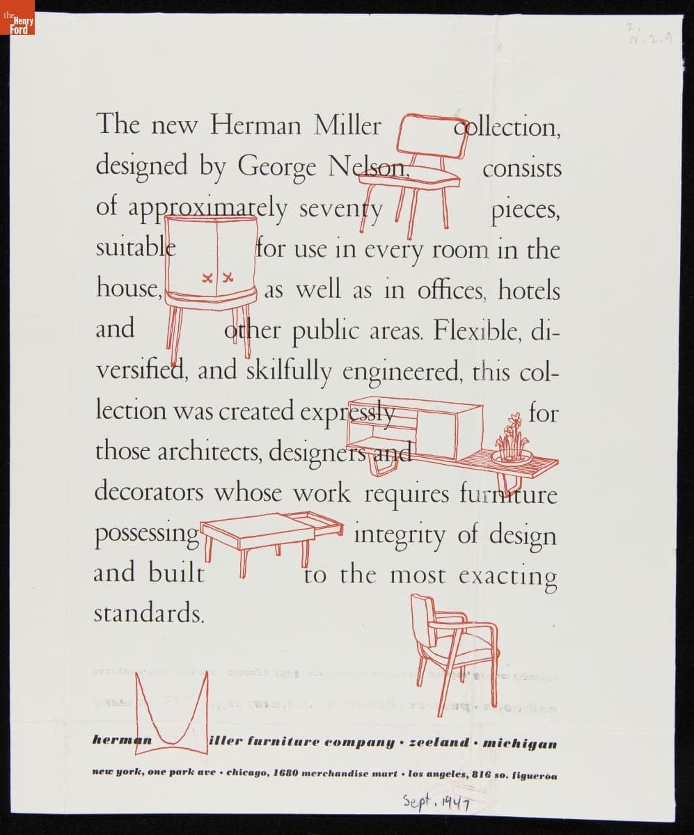 Advertisement for "The New Herman Miller Collection Designed by George Nelson," September 1947