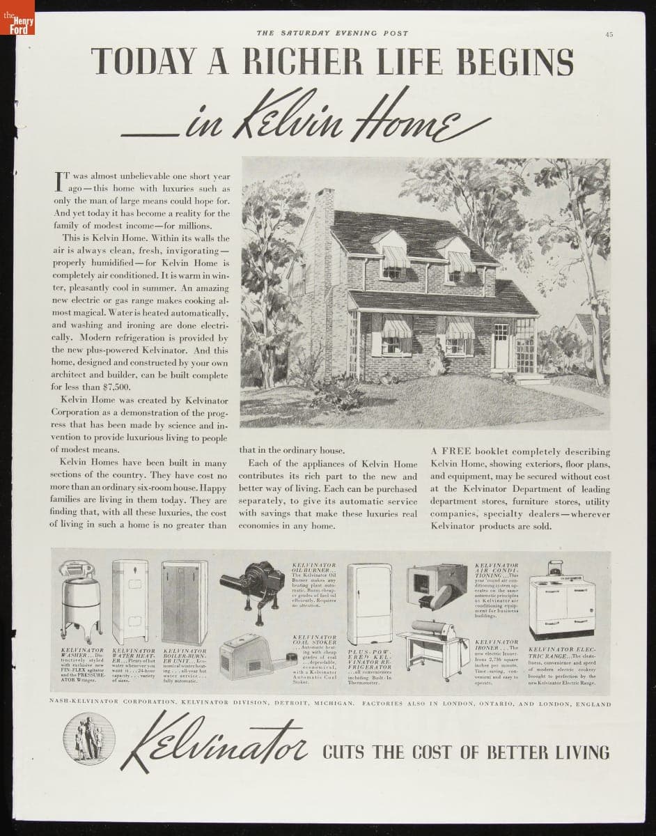 Nash-Kelvinator Corporation Advertisement, "Today, a Richer Life Begins - In Kelvin Home," 1937