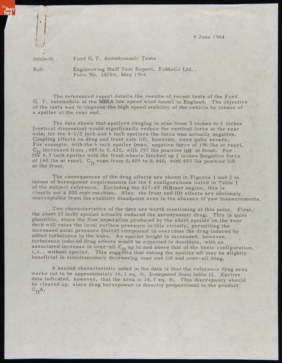 "Ford GT Aerodynamic Tests," June 8, 1964