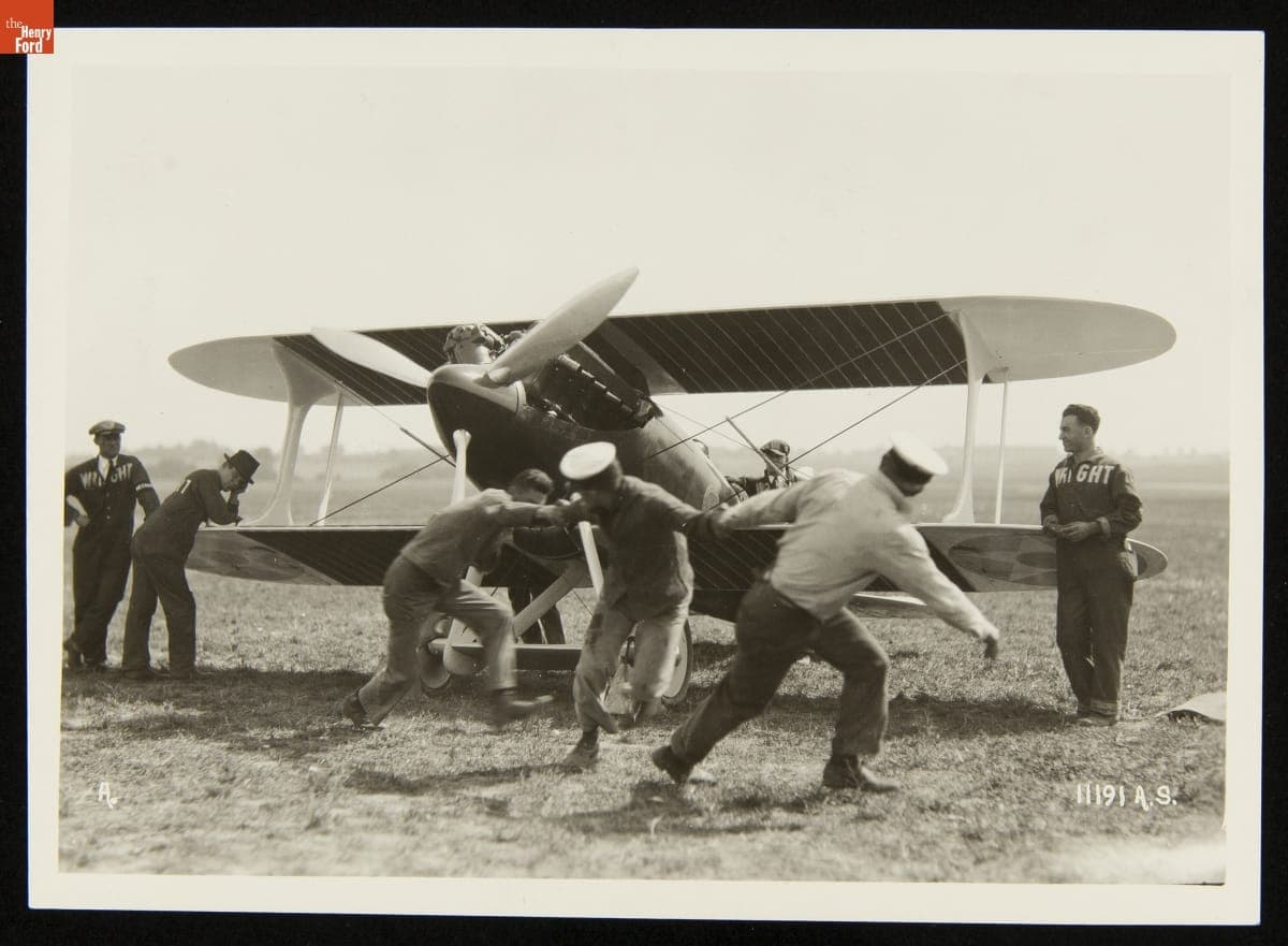 United States Navy Servicemen Hand-Starting a Wright F2W Aircraft, National Air Race, October 1923