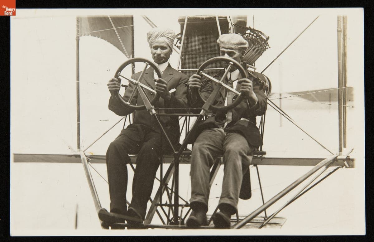 Mohan Singh and another Pilot at the Controls of an Aircraft, circa 1912