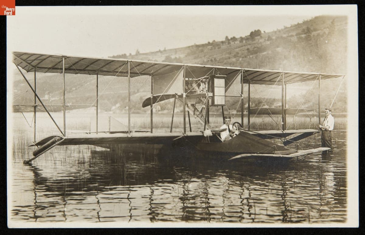 Two Men with a Curtiss Flying Boat, 1912