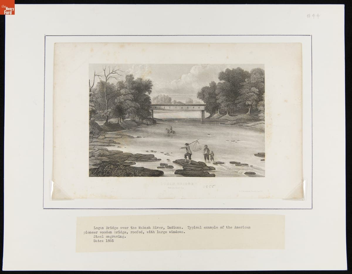 "Logan Bridge, Wabash River, Ia.," Steel Engraving, 1855