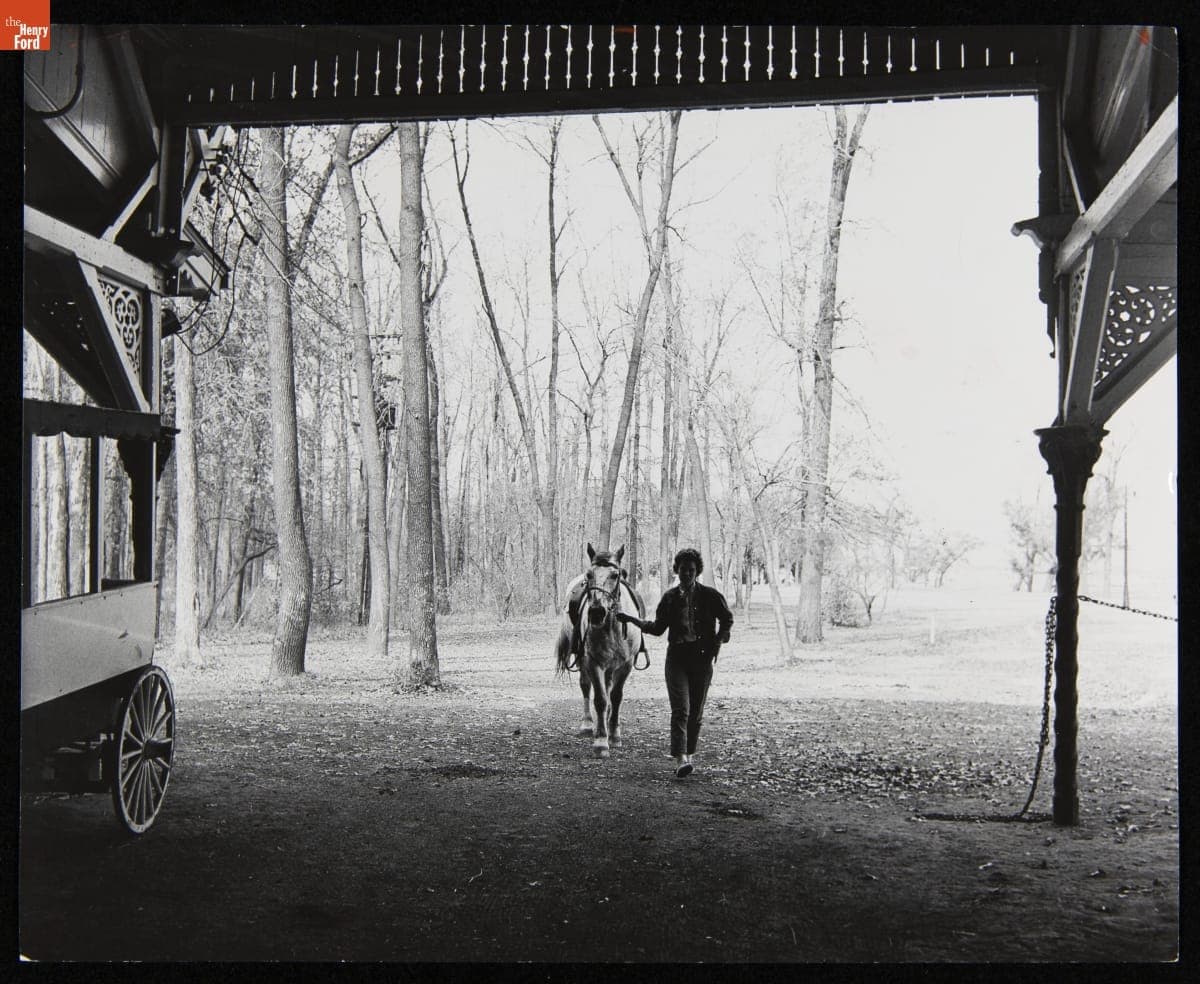 Judy Kale Returns a Horse to the Riding Stable on Belle Isle, Detroit, Michigan, October 27, 1963