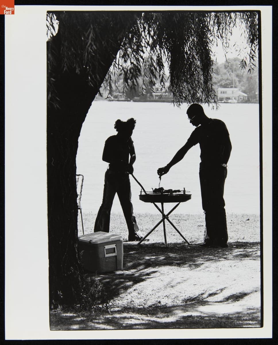 Barbara Coulter, age 10, and her Uncle, Charles Noble of Detroit, at a Family Picnic on Belle Isle, Detroit, Michigan, August 1978