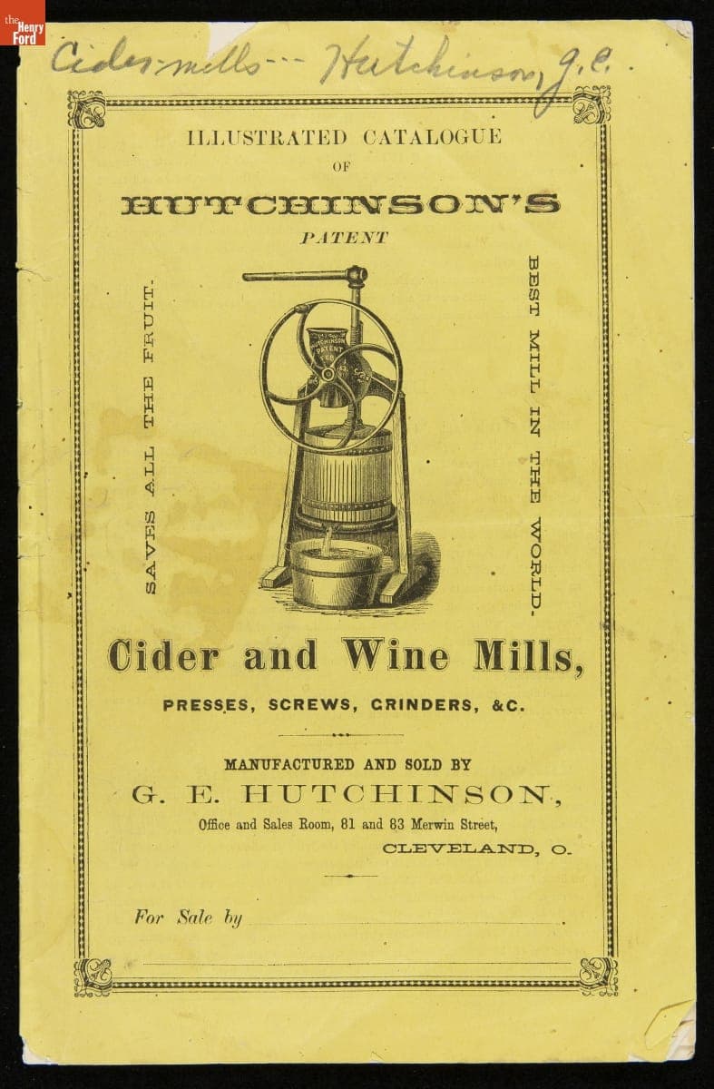 G.E. Hutchinson Trade Catalog, "Illustrated Catalogue of Hutchinson's Cider and Wine Mills, Presses, Screws, Grinders, Etc.," 1867