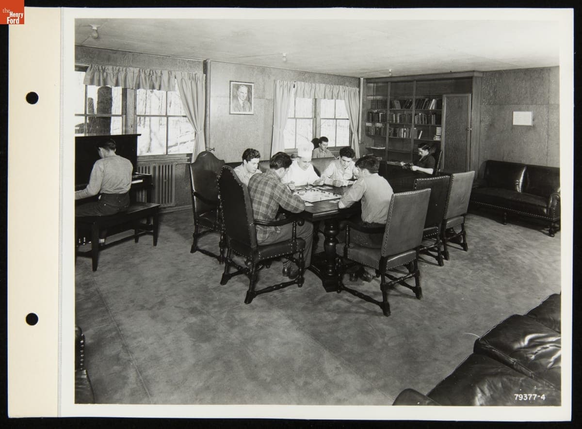 Group of Boys Playing a Board Game at Camp Legion, February 6, 1944
