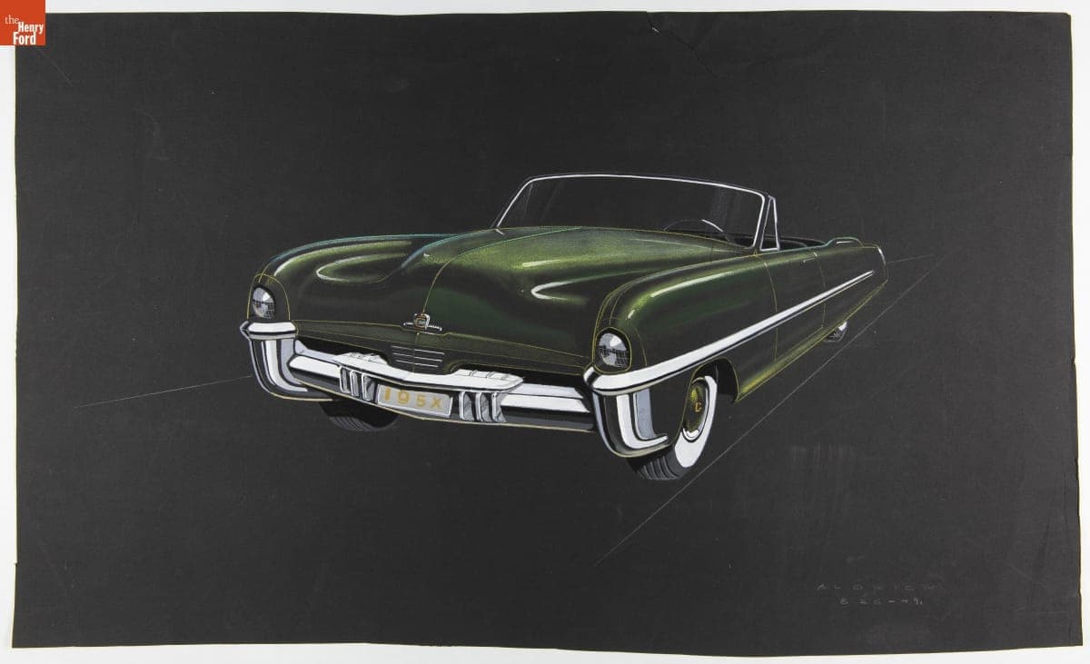 Rendering, 1950s Lincoln Convertible, Front Quarter View