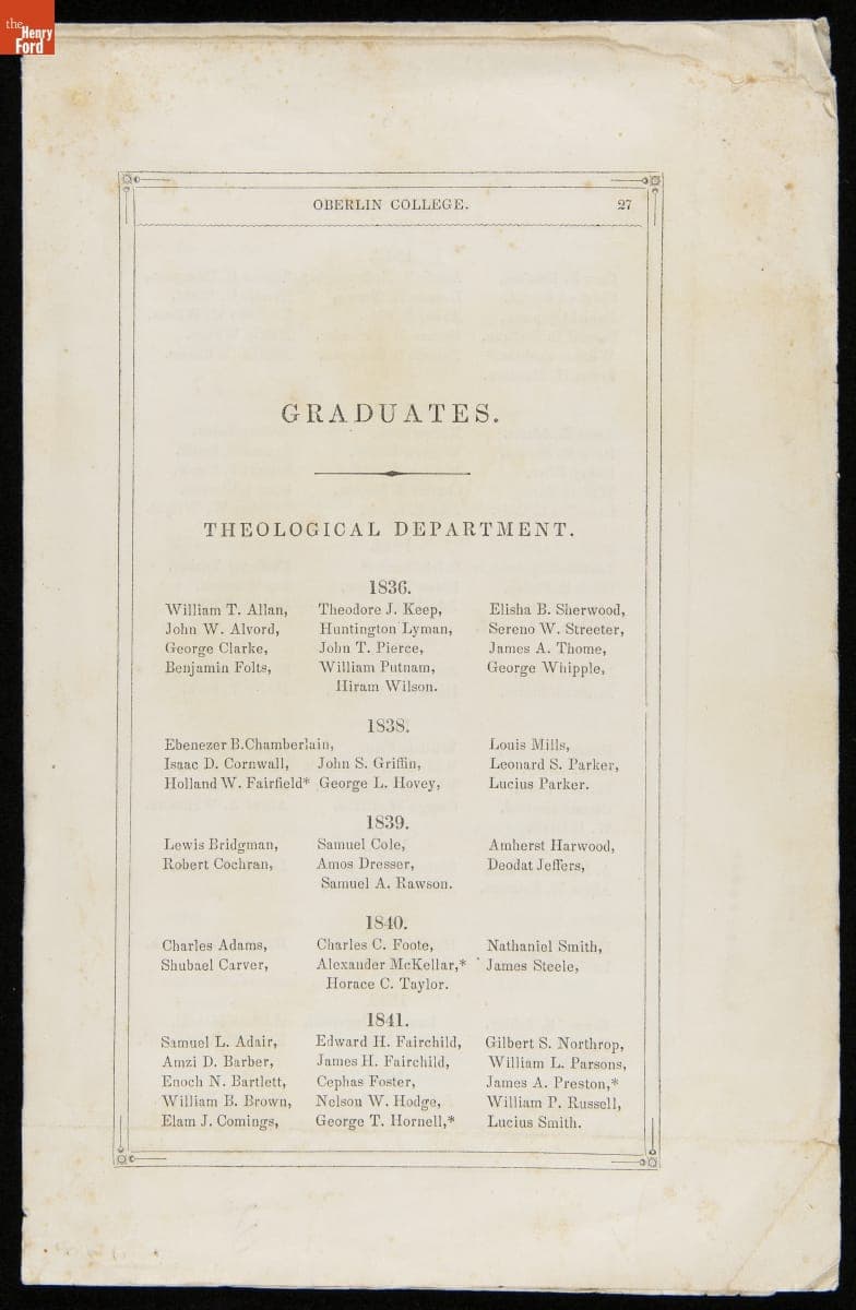 Oberlin College Graduates, 1836-1851