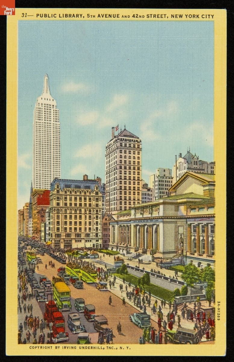 Postcard, "Public Library, 5th Avenue and 42nd Street, New York City," 1933